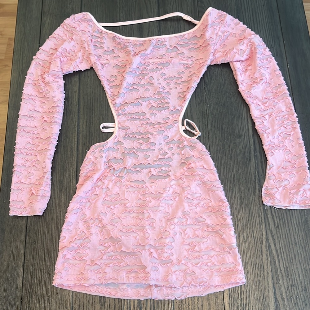 SHEIN• Off Shoulder Cut Out Waist open back Ruffled look Bodycon Dress XS - Picture 3 of 8
